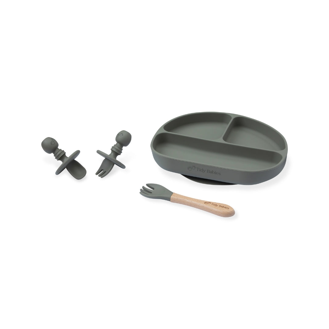 Baby Led Weaning Mealtime Feeding Set – 4 Piece Baby Silicone Bundle Silicone Bundles Dark Grey Silicone Baby Set