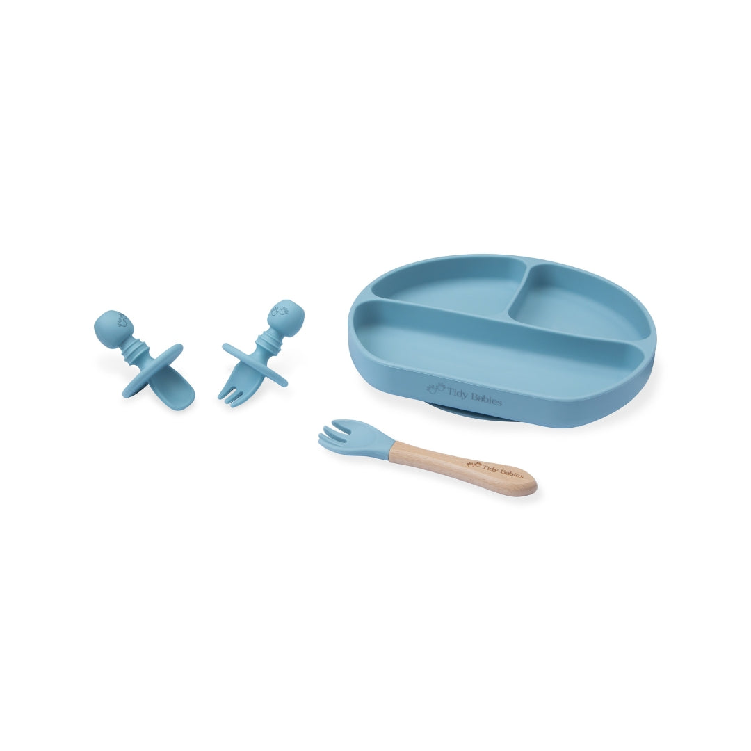 Baby Led Weaning Mealtime Feeding Set – 4 Piece Baby Silicone Bundle Silicone Bundles Light Blue Silicone Baby Set