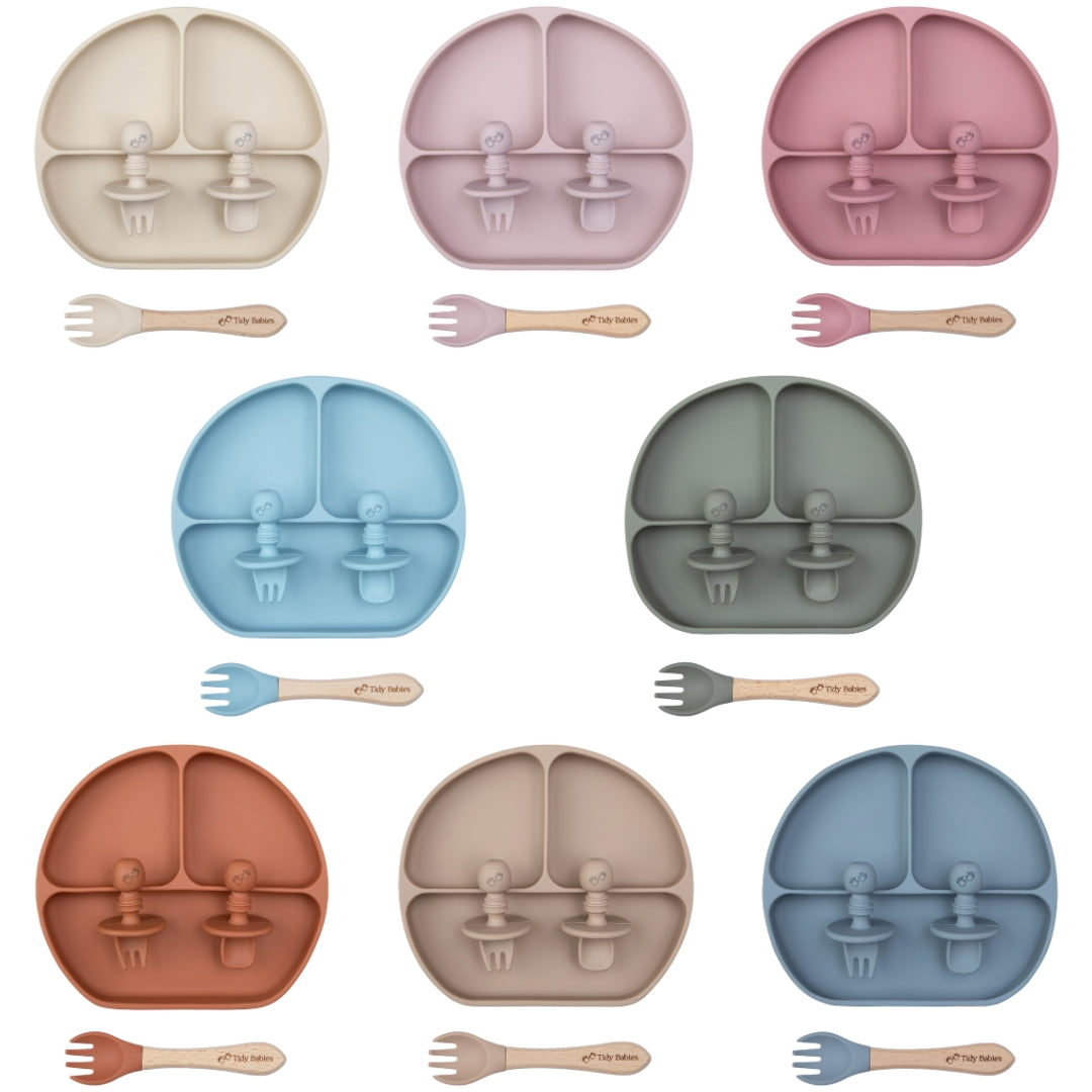 Baby Led Weaning Mealtime Feeding Set – 4 Piece Baby Silicone Bundle Silicone Bundles Seven Silicone Suction Plates Forks