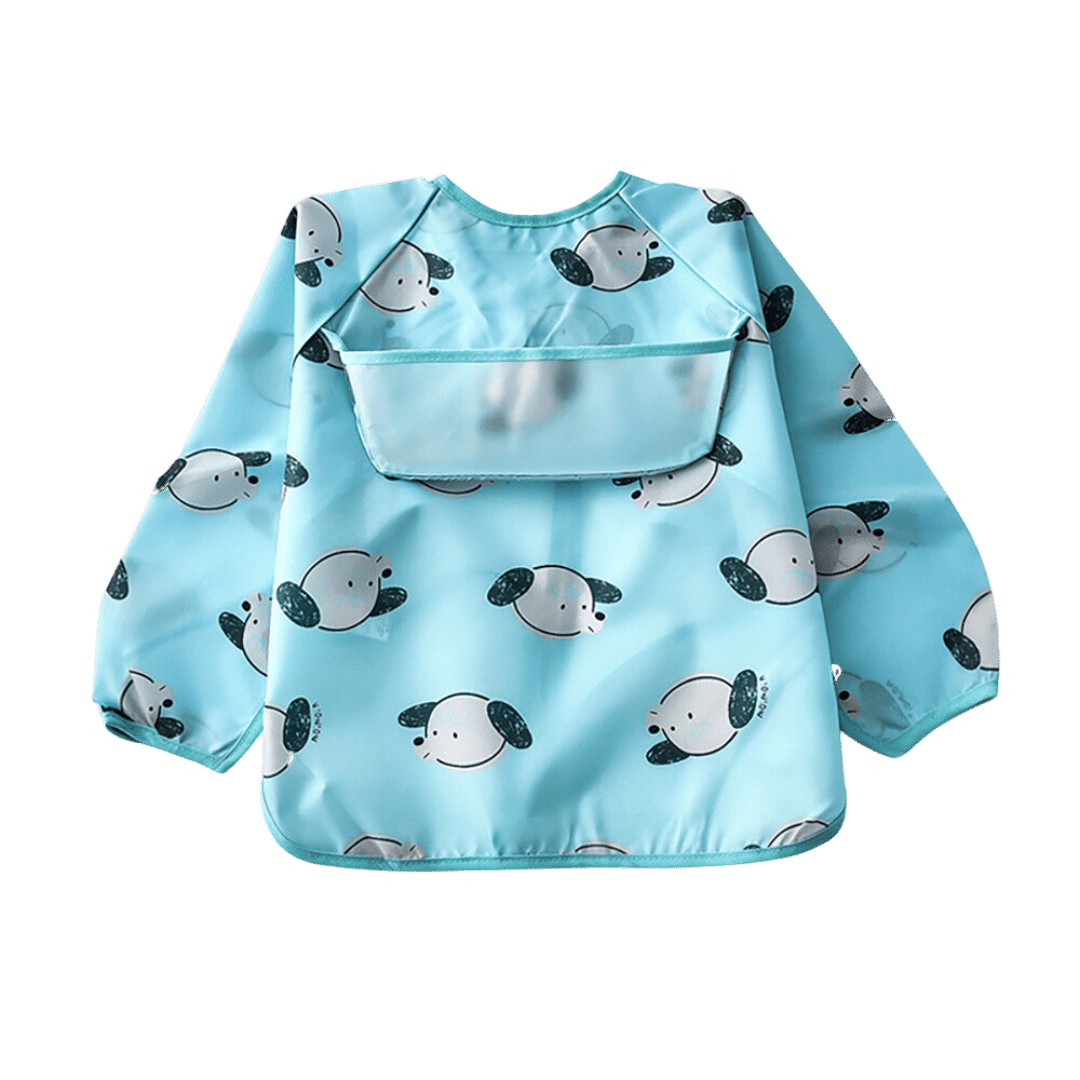 Baby & Toddler Apron Smock Bib With Long Sleeves & Colour Patterns - Aqua Pup / Baby - Smock Bibs