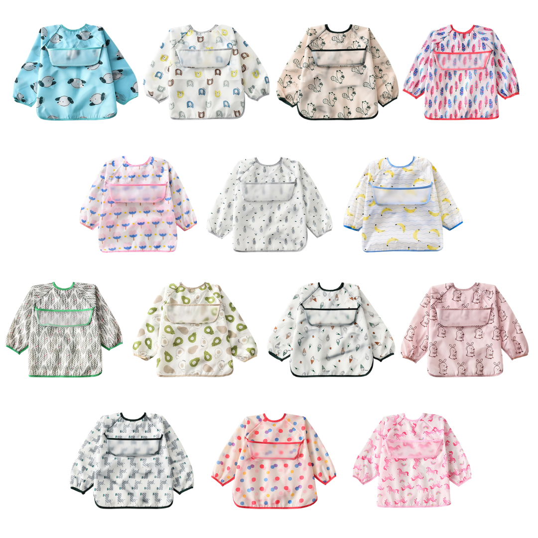 Baby & Toddler Apron Smock Bib With Long Sleeves & Colour Patterns - Smock Bibs