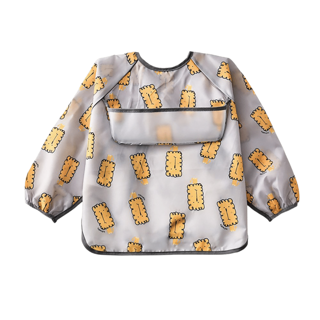 Baby & Toddler Apron Smock Bib With Long Sleeves & Colour Patterns - Cheesy Lions / Baby - Smock Bibs