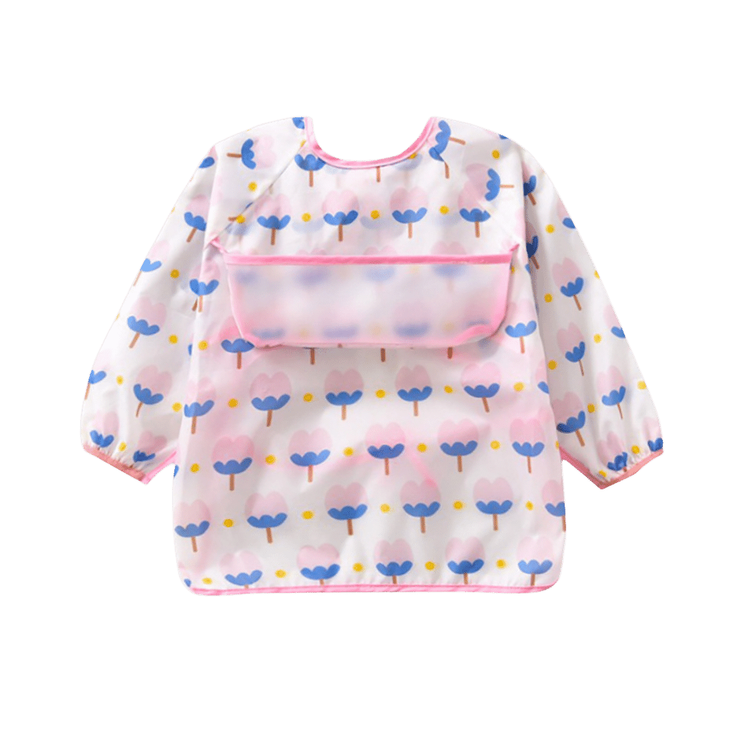 Baby & Toddler Apron Smock Bib With Long Sleeves & Colour Patterns - Field Flowers / Baby - Smock Bibs