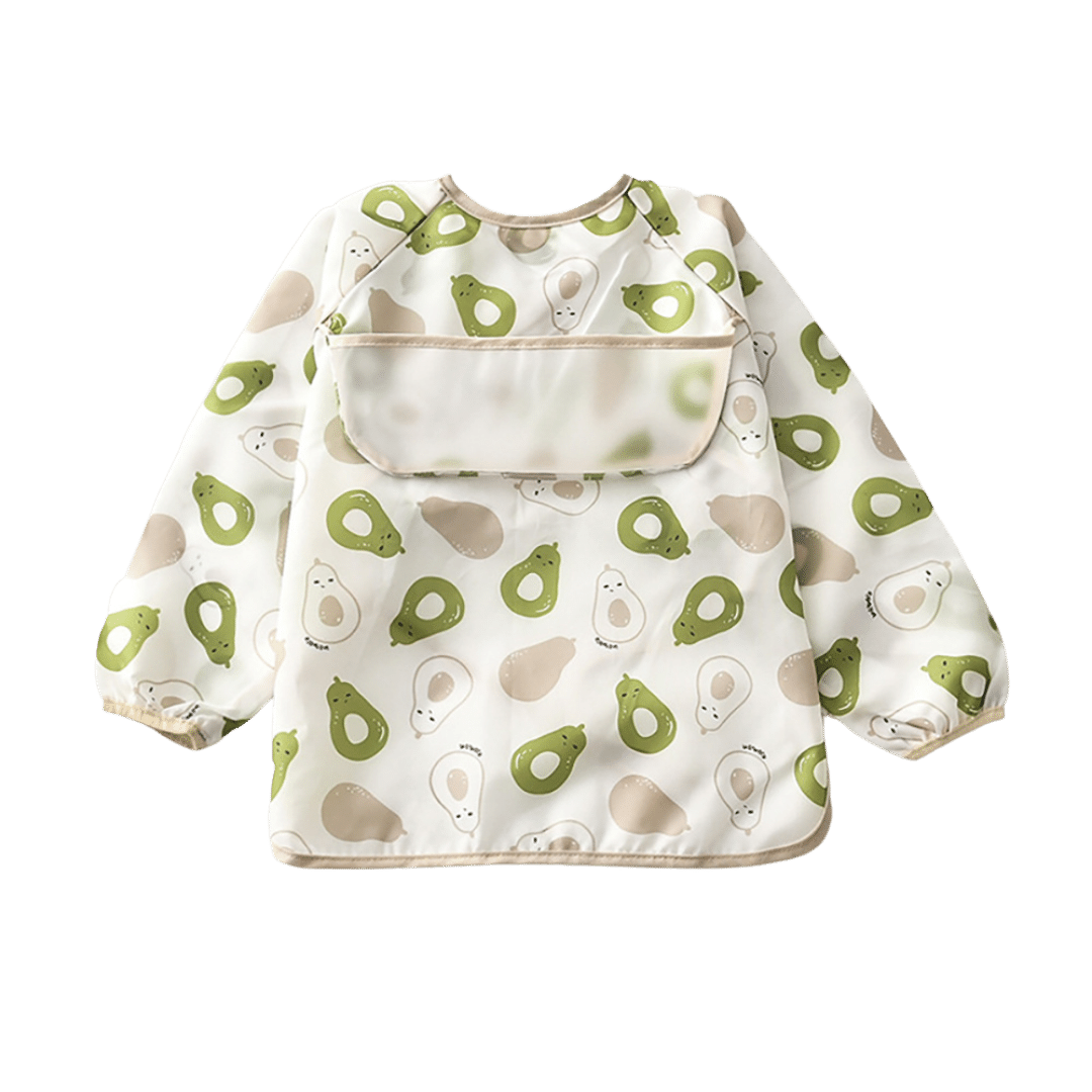 Baby & Toddler Apron Smock Bib With Long Sleeves & Colour Patterns - Happy Avocados / Baby - Smock Bibs