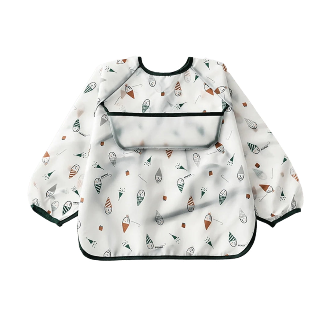 Long-sleeved baby bib with catch pocket, toddler apron smock, ideal for messy eat-time