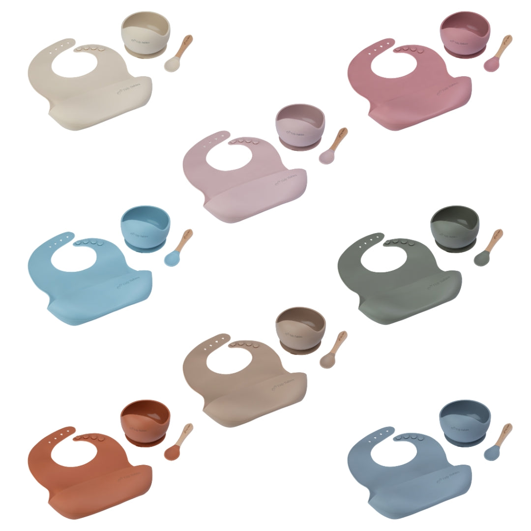 Basic Mealtime Feeding Set 3 Piece Baby Silicone Bundle Silicone Bundles Silicone Baby Sets