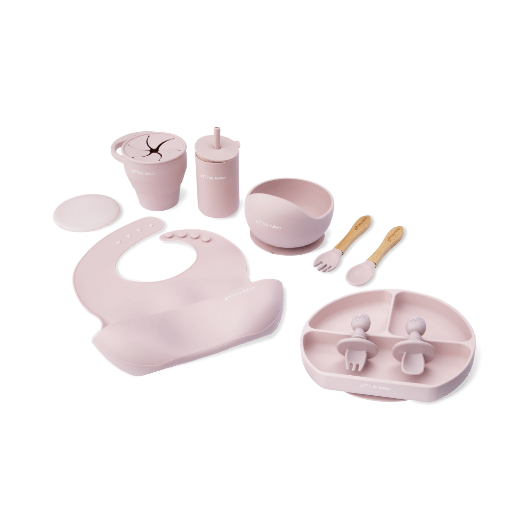 Mealtime Feeding Set - 9 Piece Ultimate Baby Silicone Bundle Solution - Musk - Silicone Bundles
