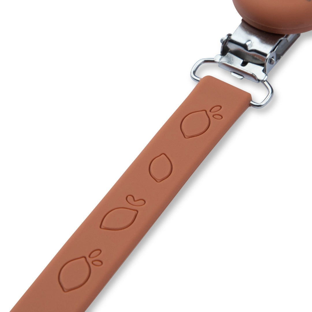 Silicone Baby Dummy Flat Rope Clip with Citrus Design Pacifier Clips & Holders Brown Silicone Pacifier Clip Embossed