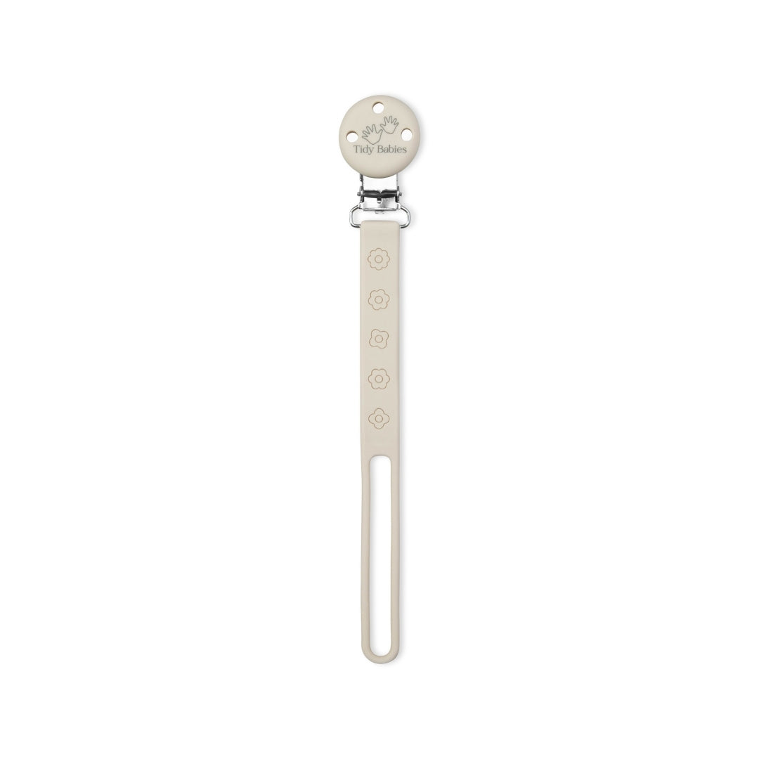 Silicone Baby Dummy Flat Rope Clip with Flower Design Ivory Beige Pacifier Clips & Holders Beige Silicone Pacifier Clip Round