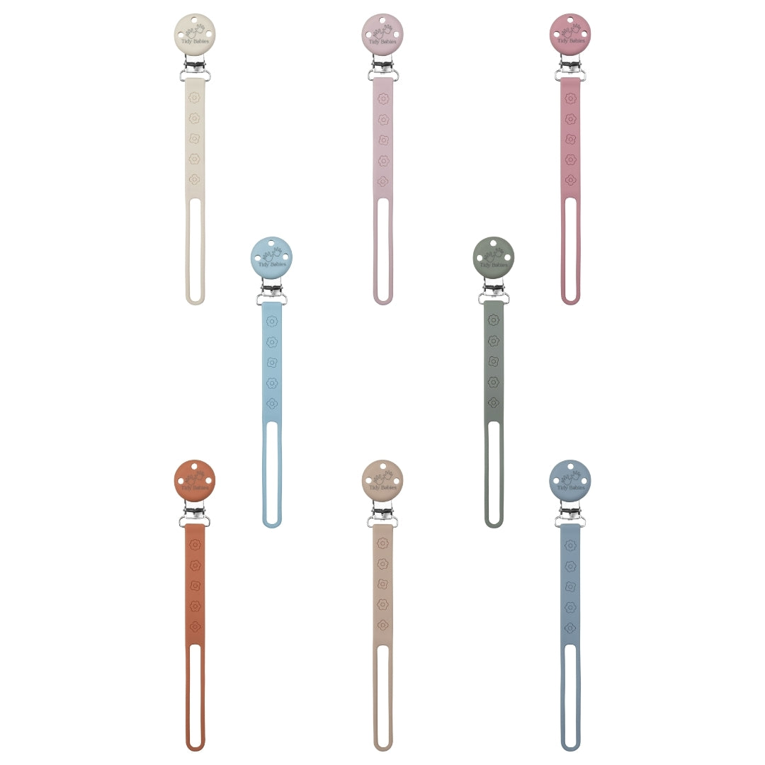 Silicone Baby Dummy Flat Rope Clip with Flower Design Pacifier Clips & Holders Collection Colorful Pacifier Clips Circular