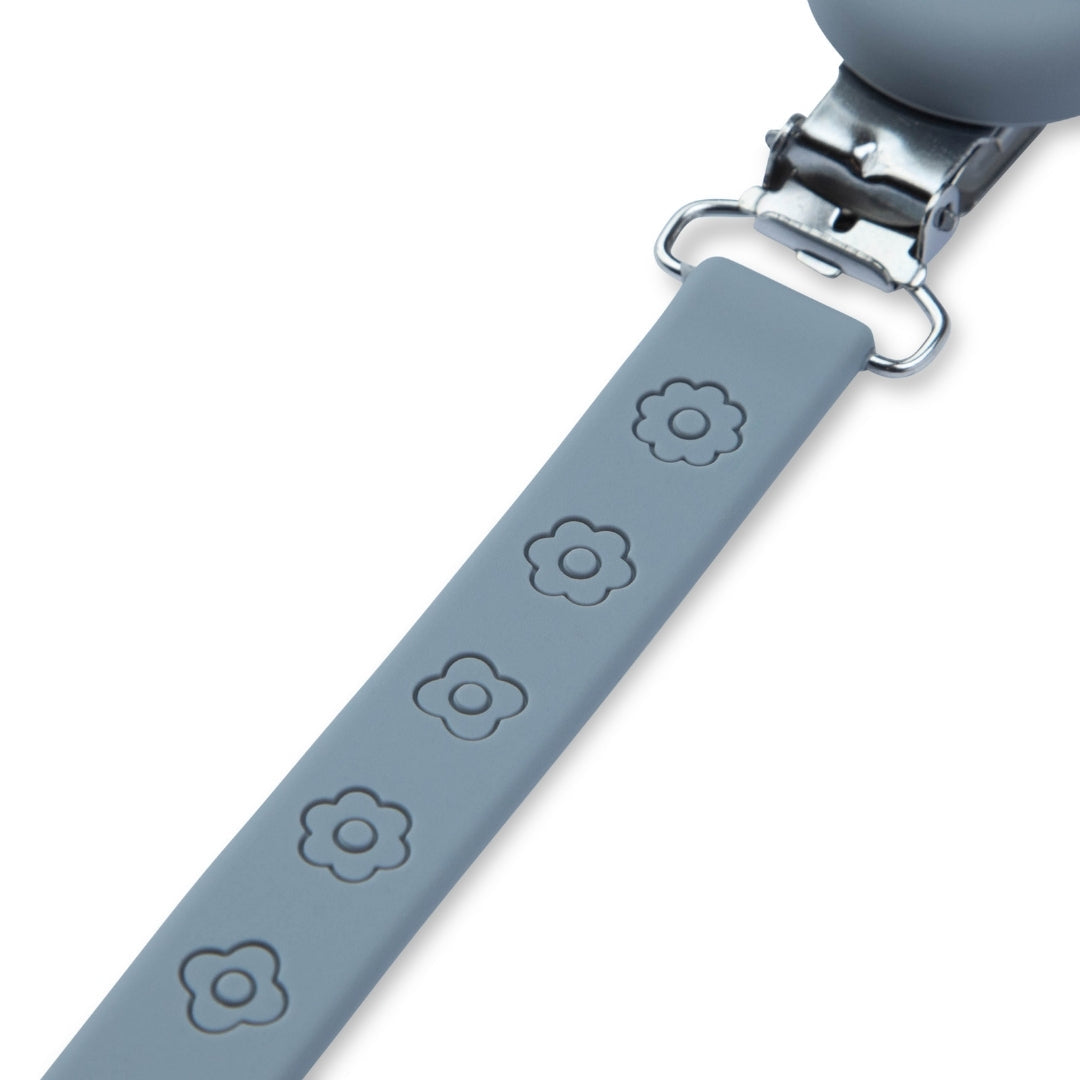 Silicone Baby Dummy Flat Rope Clip with Flower Design Pacifier Clips & Holders Gray Silicone Pacifier Clip Embossed