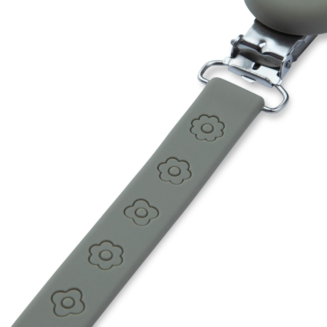Silicone Baby Dummy Flat Rope Clip with Flower Design Pacifier Clips & Holders Gray Pacifier Clip Embossed Flower