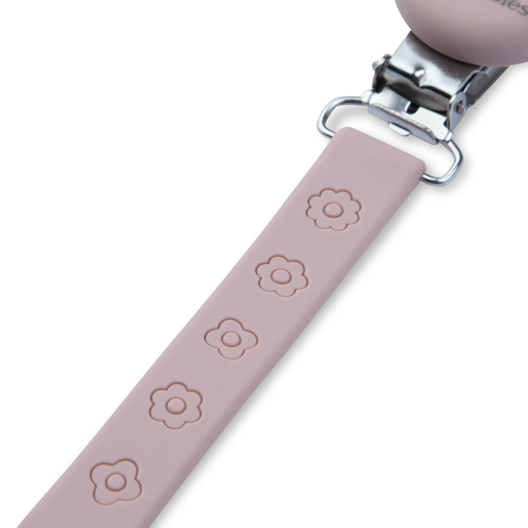 Silicone Baby Dummy Flat Rope Clip with Flower Design Pacifier Clips & Holders Pink Pacifier Clip Embossed Floral