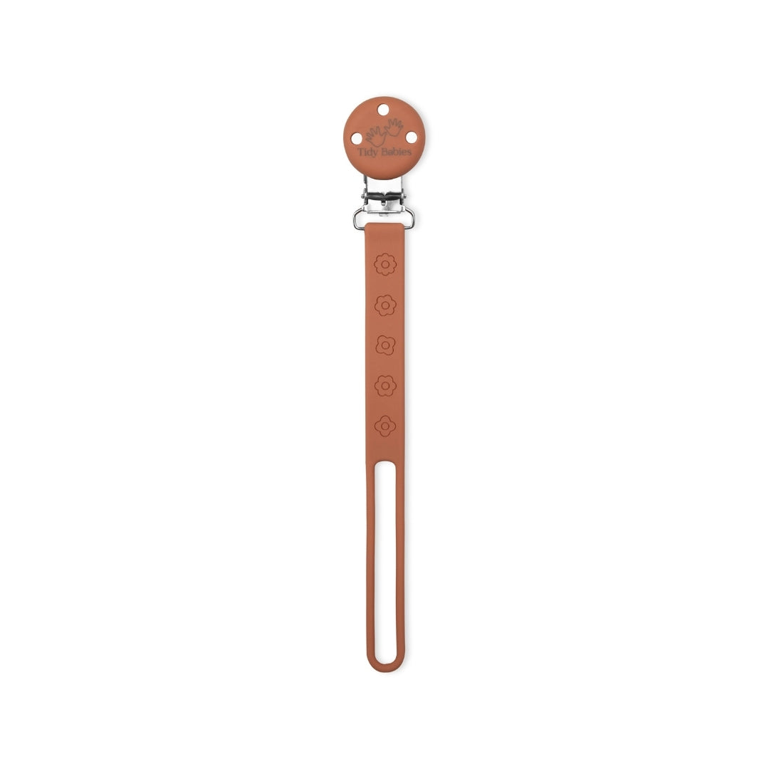 Silicone Baby Dummy Flat Rope Clip with Flower Design Sienna Orange Pacifier Clips & Holders Brown Silicone Pacifier Clip Flower