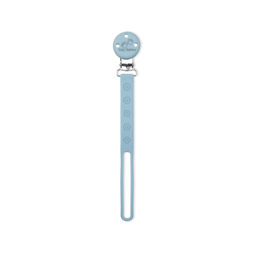 Silicone Baby Dummy Flat Rope Clip with Flower Design Sky Blue Pacifier Clips & Holders Light Blue Silicone Pacifier Clip
