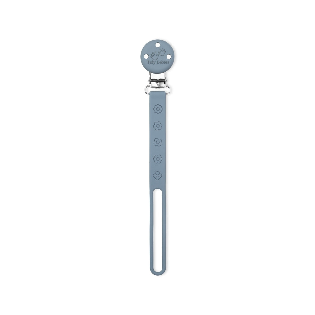Silicone Baby Dummy Flat Rope Clip with Flower Design Slate Grey Pacifier Clips & Holders Blue Silicone Pacifier Clip Embossed