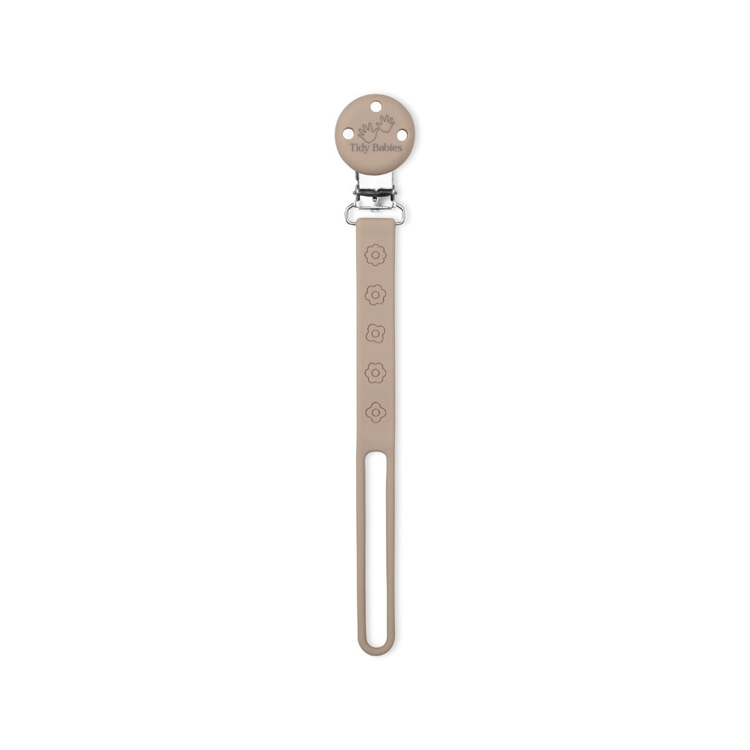 Silicone Baby Dummy Flat Rope Clip with Flower Design Taupe Brown Pacifier Clips & Holders Beige Silicone Pacifier Clip Metal