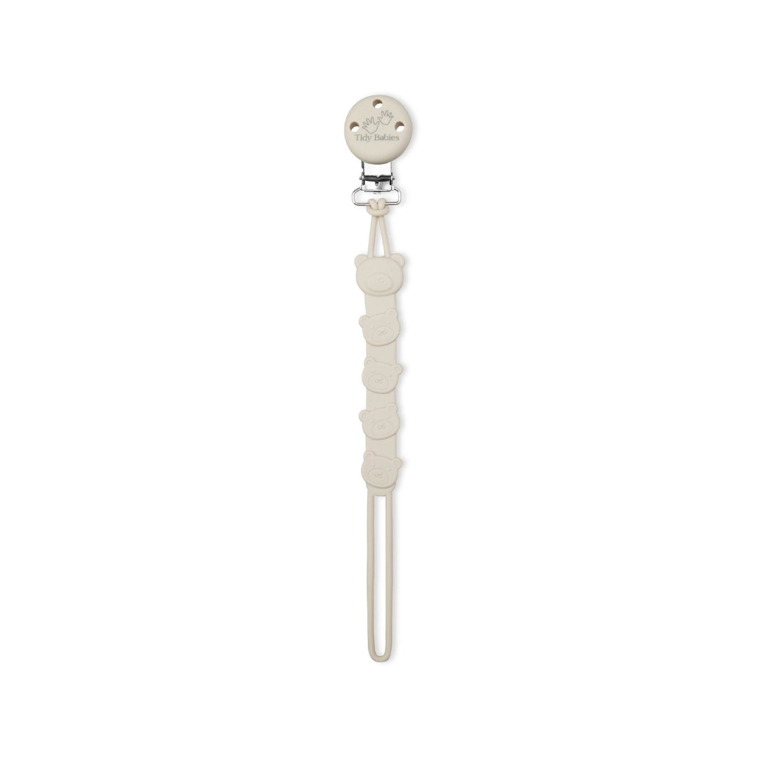 Silicone Baby Dummy Textured Rope Clip with Bear Faces Ivory Beige Pacifier Clips & Holders White Silicone Pacifier Clip Cat Shaped