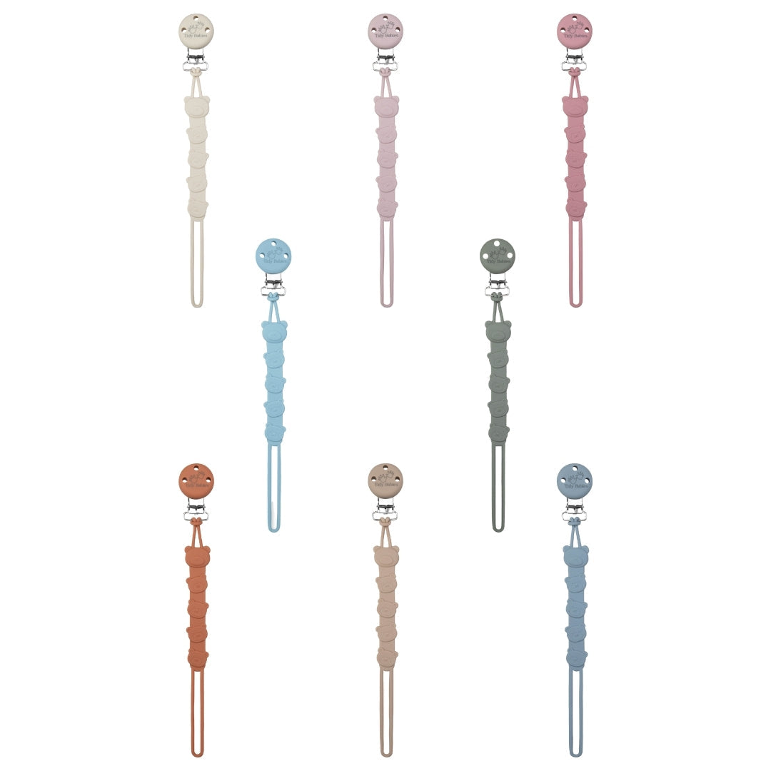 Silicone Baby Dummy Textured Rope Clip with Bear Faces Pacifier Clips & Holders Collection Colorful Pacifier Clips Face