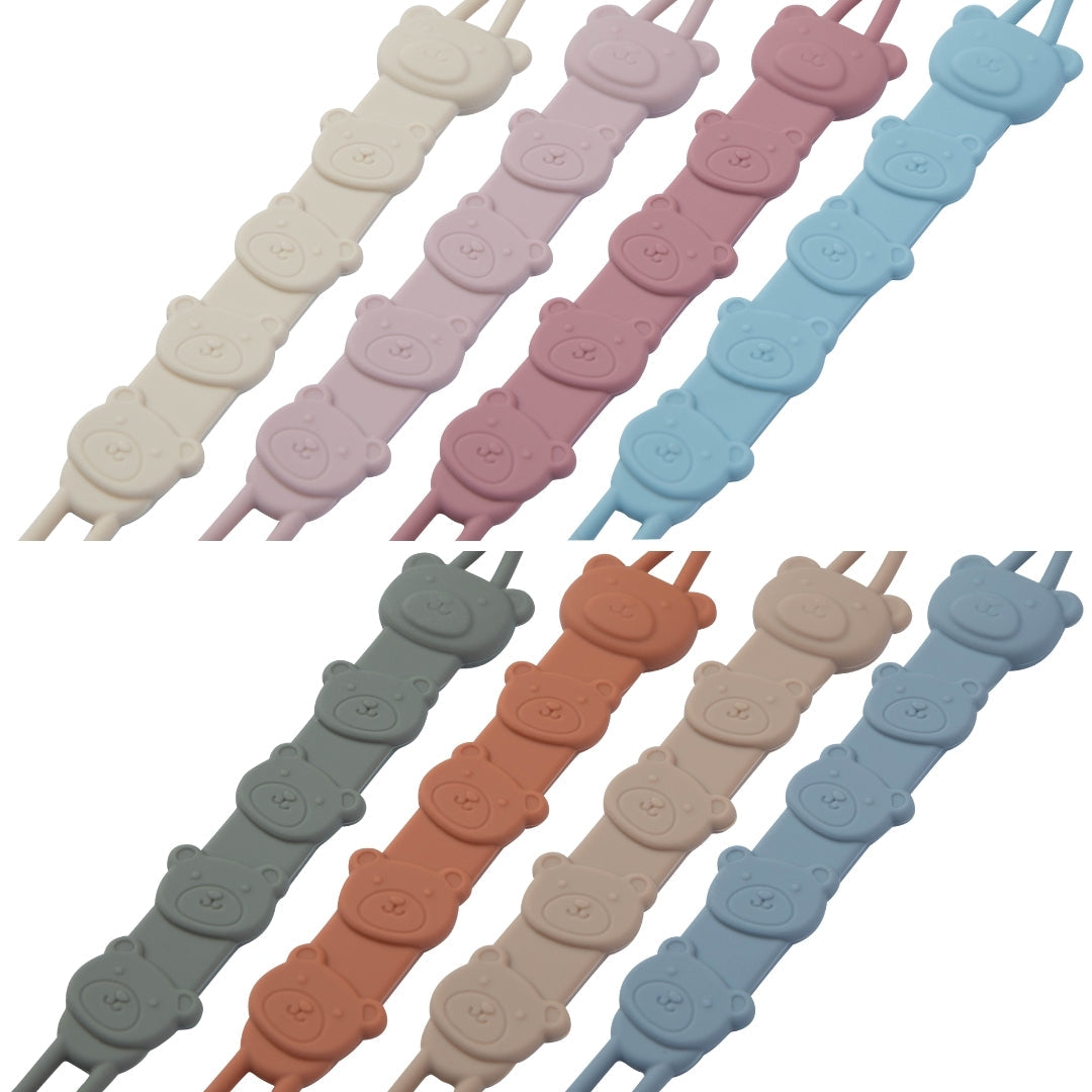 Silicone Baby Dummy Textured Rope Clip with Bear Faces Pacifier Clips & Holders Collection Silicone Bear Shaped Pacifier Clips