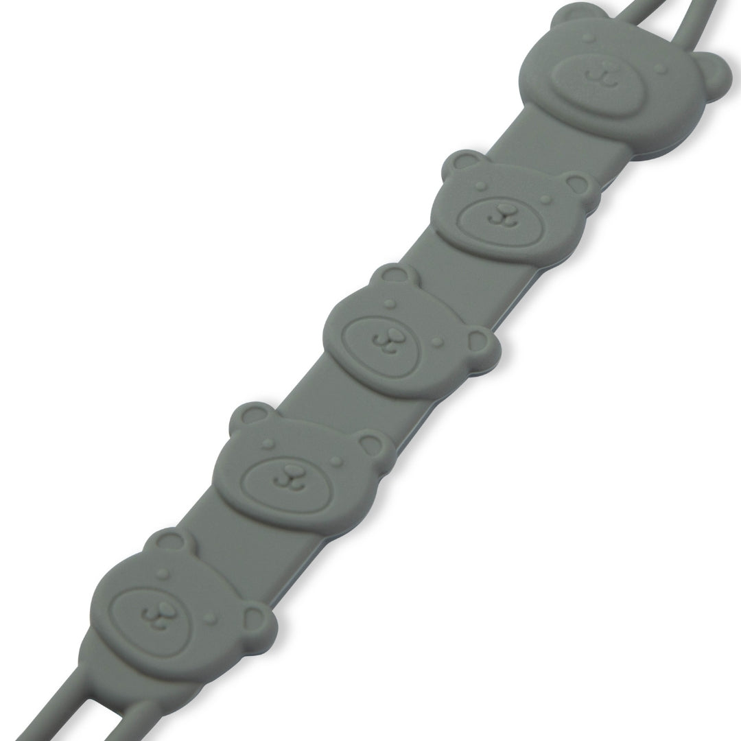 Silicone Baby Dummy Textured Rope Clip with Bear Faces Pacifier Clips & Holders Gray Silicone Strap Five Bear Shaped