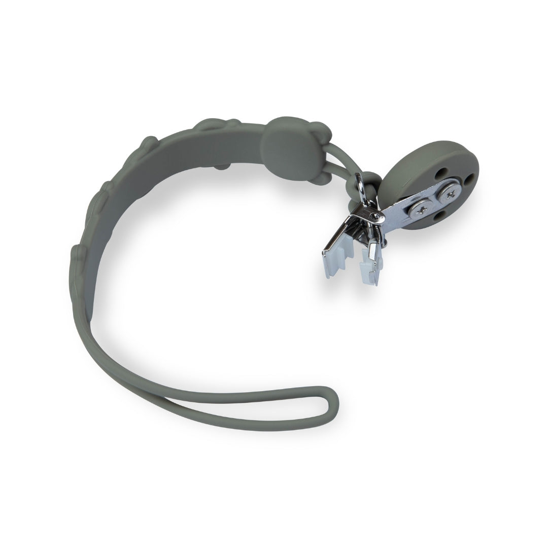 Silicone Baby Dummy Textured Rope Clip with Bear Faces Pacifier Clips & Holders Grey Silicone Pacifier Clip Metal