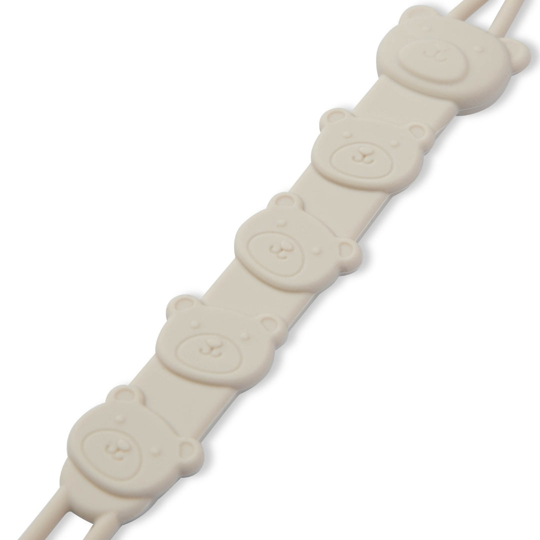 Silicone Baby Dummy Textured Rope Clip with Bear Faces Pacifier Clips & Holders Light Beige Silicone Mask Strap