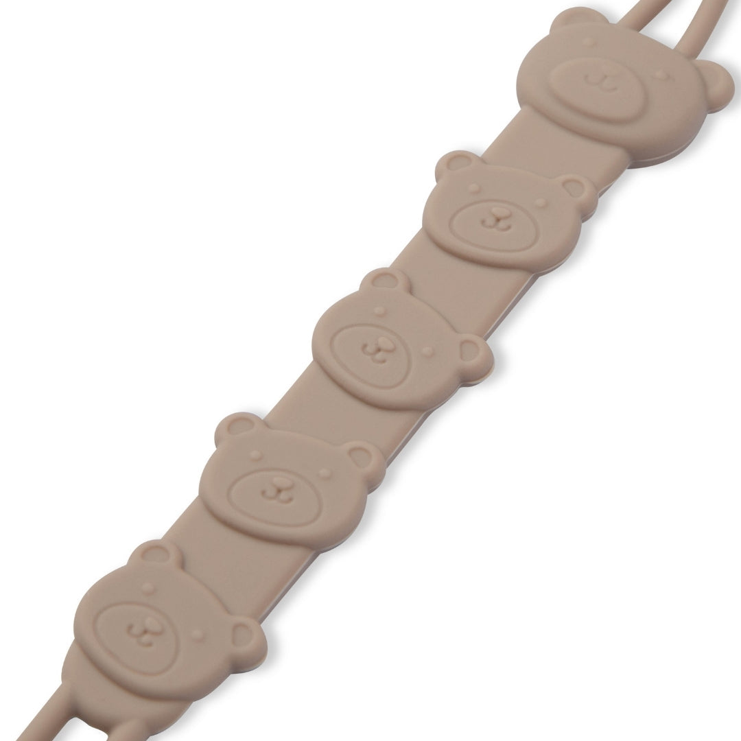 Silicone Baby Dummy Textured Rope Clip with Bear Faces Pacifier Clips & Holders Light Brown Silicone Teether Pacifier