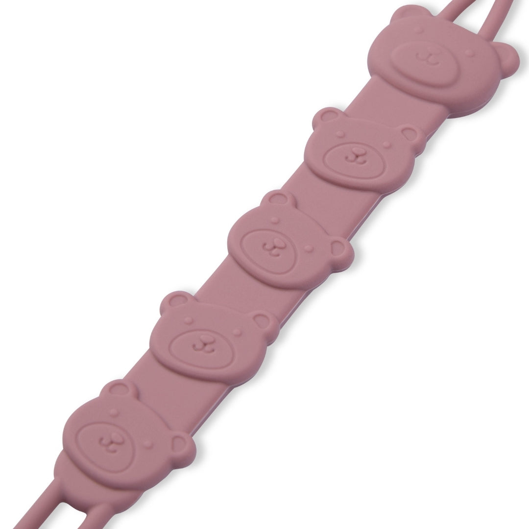 Silicone Baby Dummy Textured Rope Clip with Bear Faces Pacifier Clips & Holders Pink Silicone Strap Five Embossed