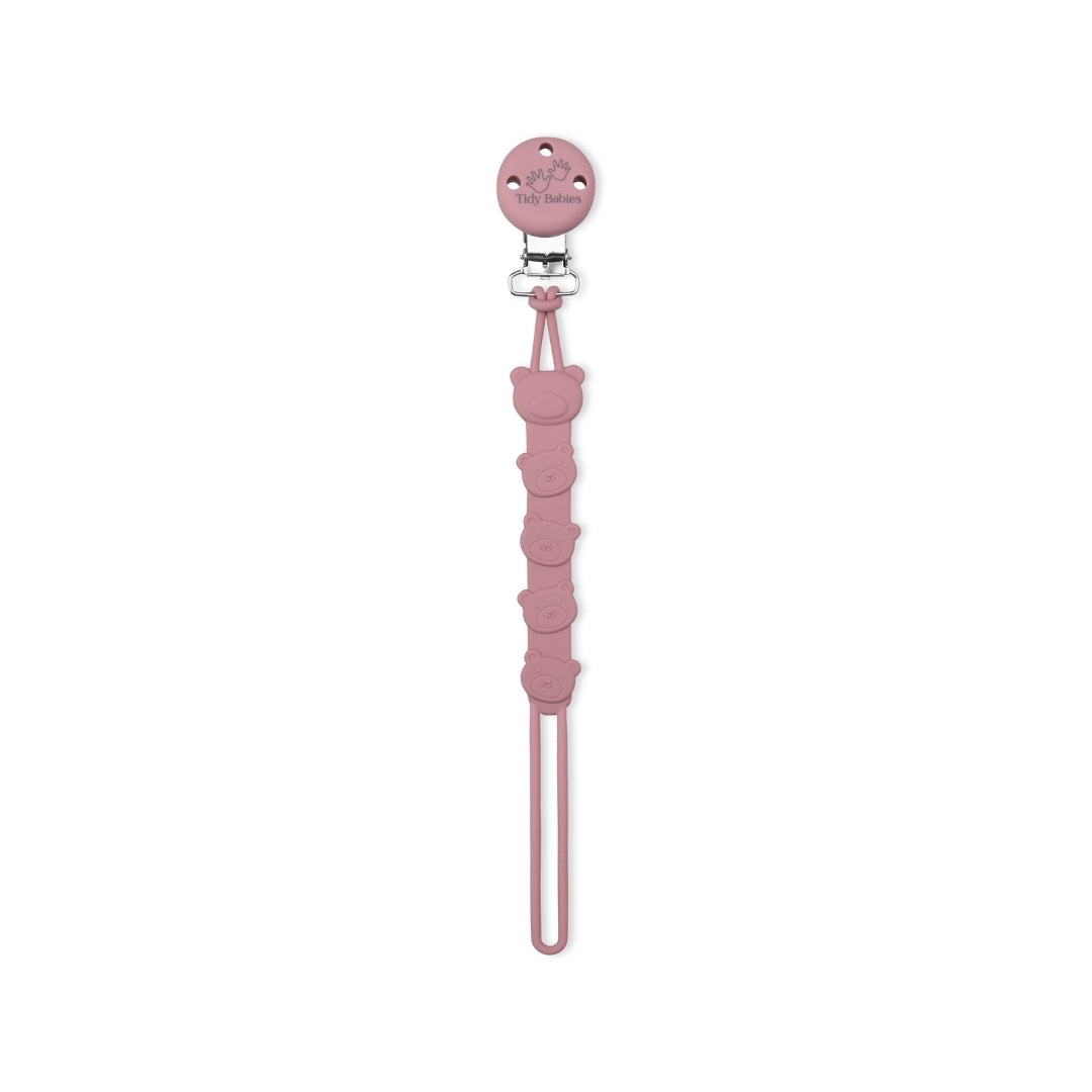 Silicone Baby Dummy Textured Rope Clip with Bear Faces Rose Pink Pacifier Clips & Holders Pink Silicone Pacifier Clip Stack