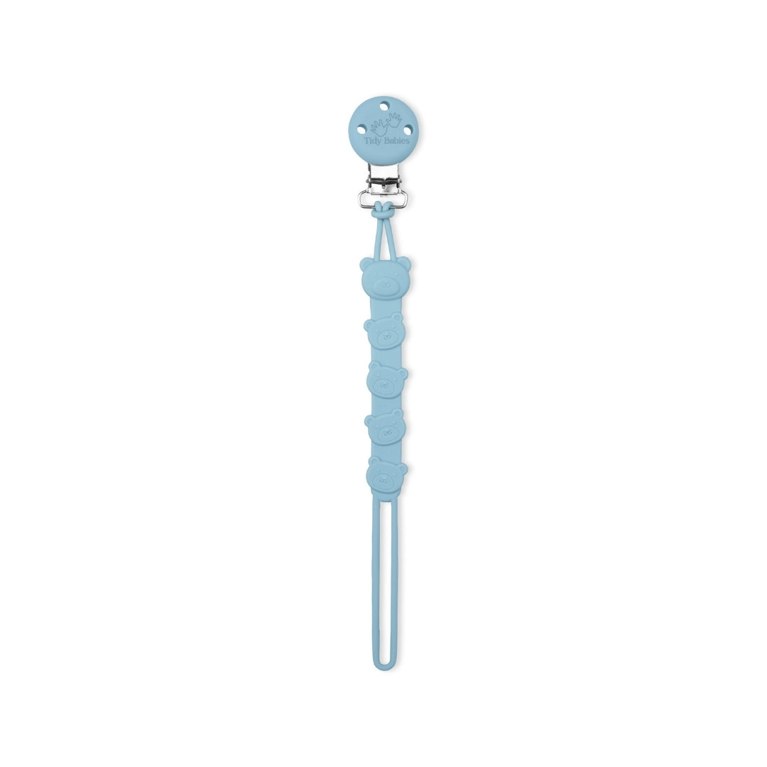 Silicone Baby Dummy Textured Rope Clip with Bear Faces Sky Blue Pacifier Clips & Holders Light Blue Silicone Pacifier Clip