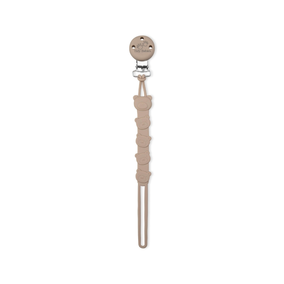 Silicone Baby Dummy Textured Rope Clip with Bear Faces Taupe Brown Pacifier Clips & Holders Light Brown Silicone Pacifier Clip