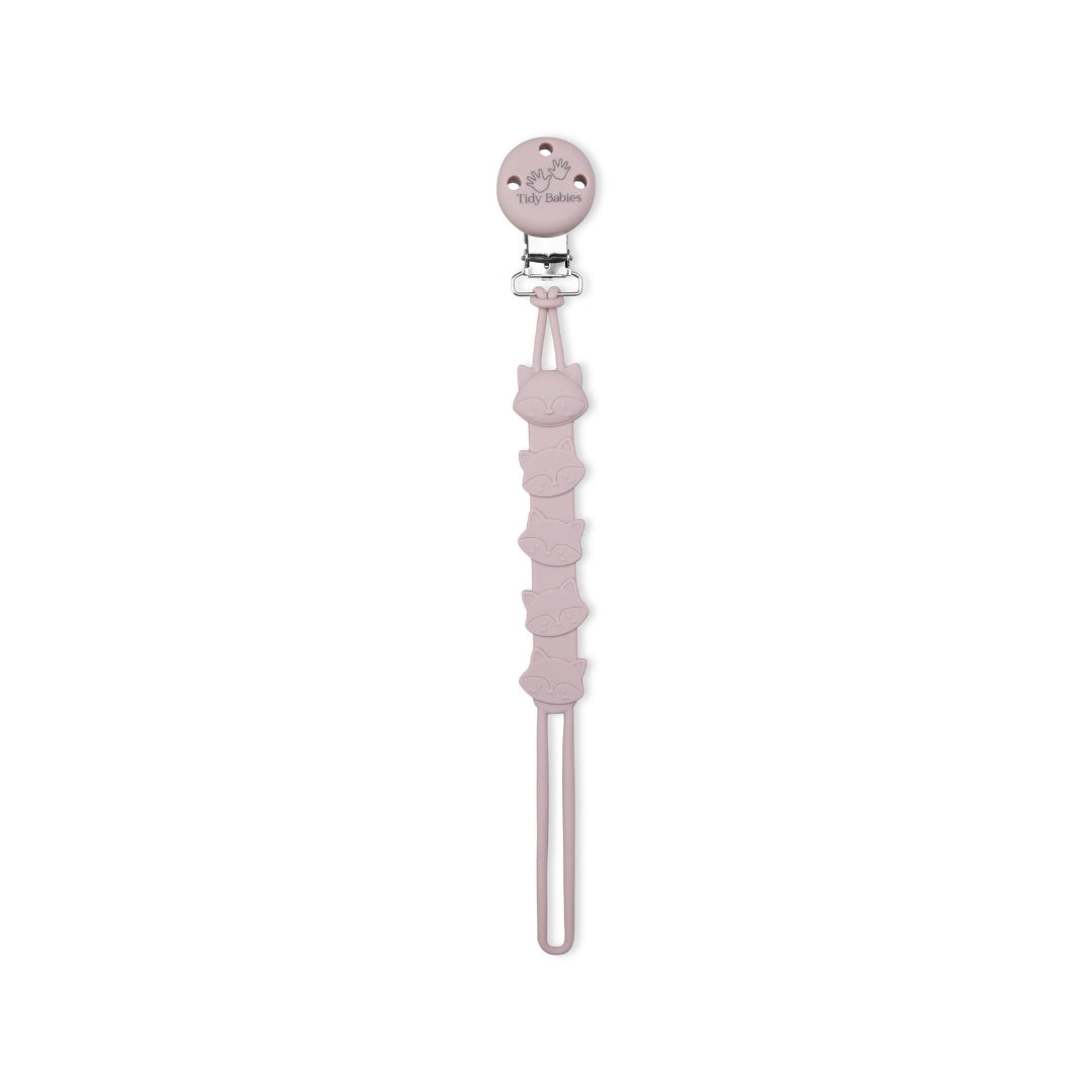 Silicone Baby Dummy Textured Rope Clip with Fox Faces Musk Pink Pacifier Clips & Holders Pastel Pink Pacifier Clip Cat Shaped