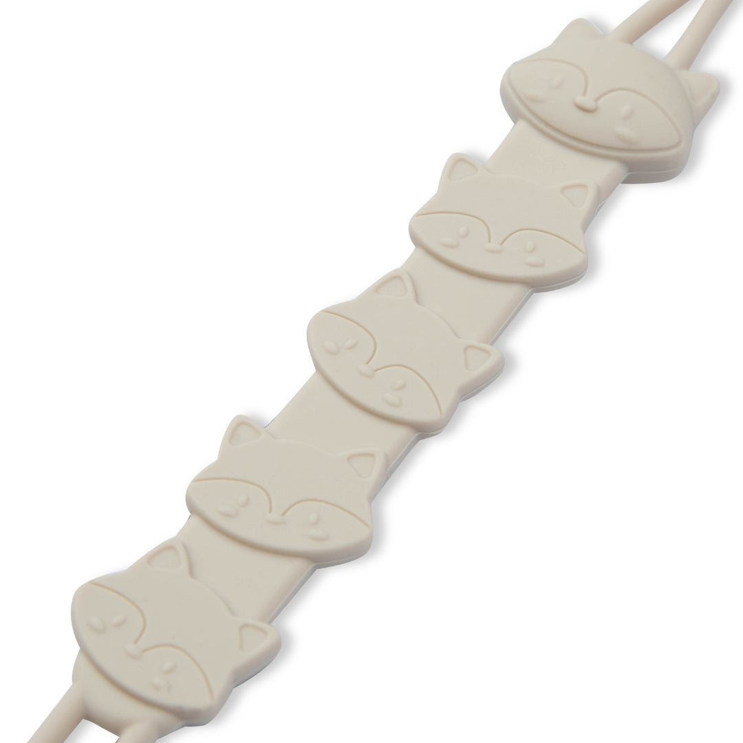 Silicone Baby Dummy Textured Rope Clip with Fox Faces Pacifier Clips & Holders Beige Silicone Teether Five Fox Shaped