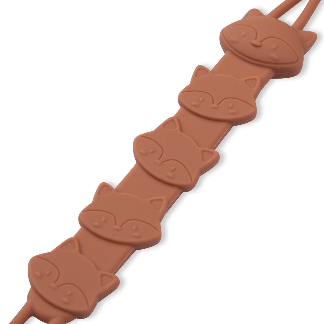 Silicone Baby Dummy Textured Rope Clip with Fox Faces Pacifier Clips & Holders Brown Silicone Fox Shaped Chew Toy