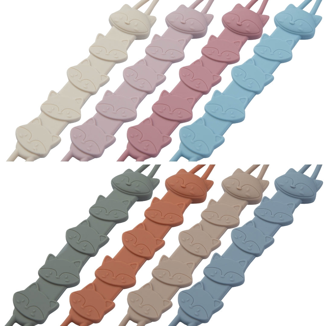 Silicone Baby Dummy Textured Rope Clip with Fox Faces Pacifier Clips & Holders Colorful Silicone Pacifier Clips Fox Shaped
