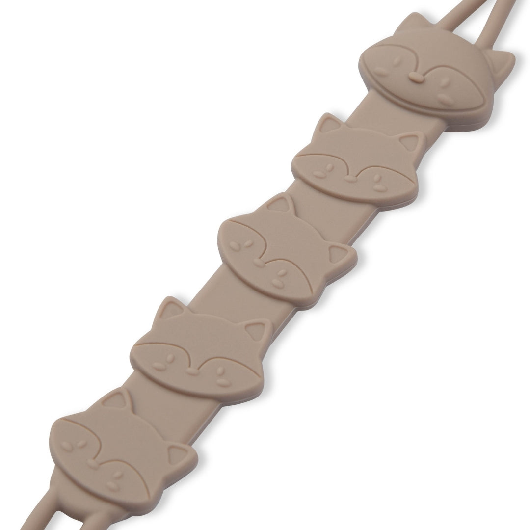 Silicone Baby Dummy Textured Rope Clip with Fox Faces Pacifier Clips & Holders Flexible Light Brown Silicone Teether