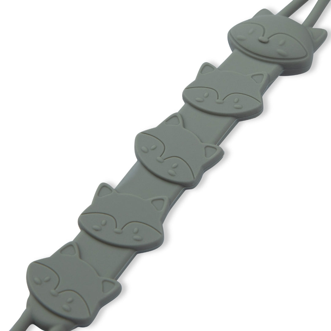 Silicone Baby Dummy Textured Rope Clip with Fox Faces Pacifier Clips & Holders Gray Silicone Toy Five Connected