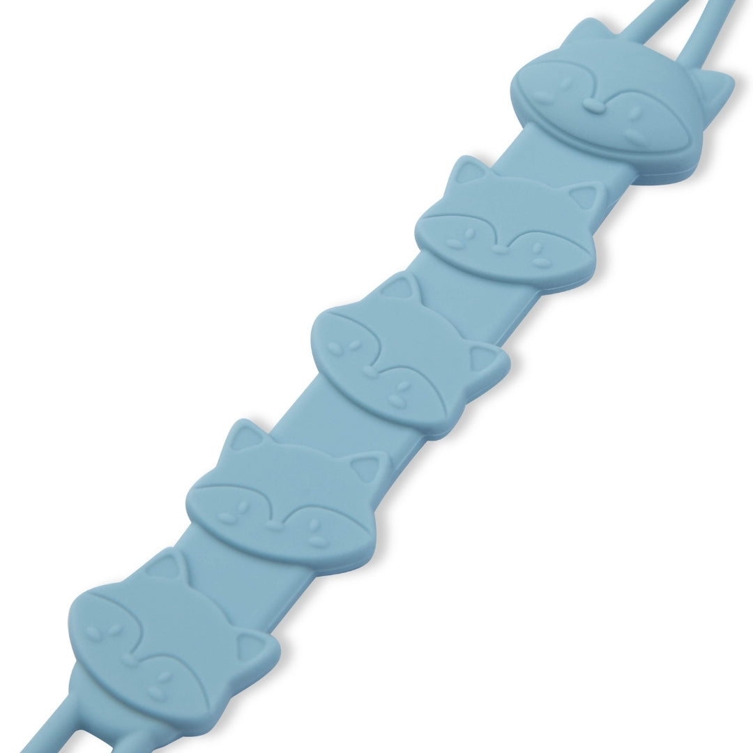 Silicone Baby Dummy Textured Rope Clip with Fox Faces Pacifier Clips & Holders Light Blue Silicone Strap Five