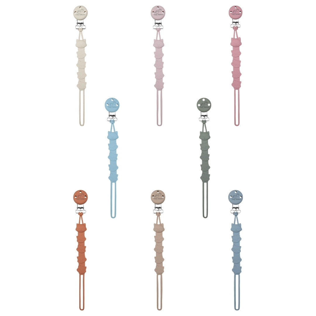 Silicone Baby Dummy Textured Rope Clip with Fox Faces Pacifier Clips & Holders Multiple Silicone Pacifier Clips Pastel