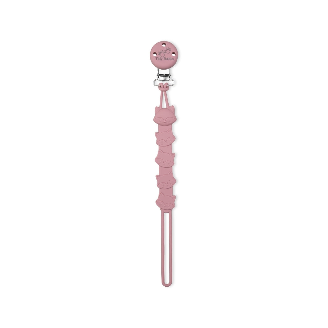Silicone Baby Dummy Textured Rope Clip with Fox Faces Rose Pink Pacifier Clips & Holders Pink Silicone Pacifier Clip Cat Shaped