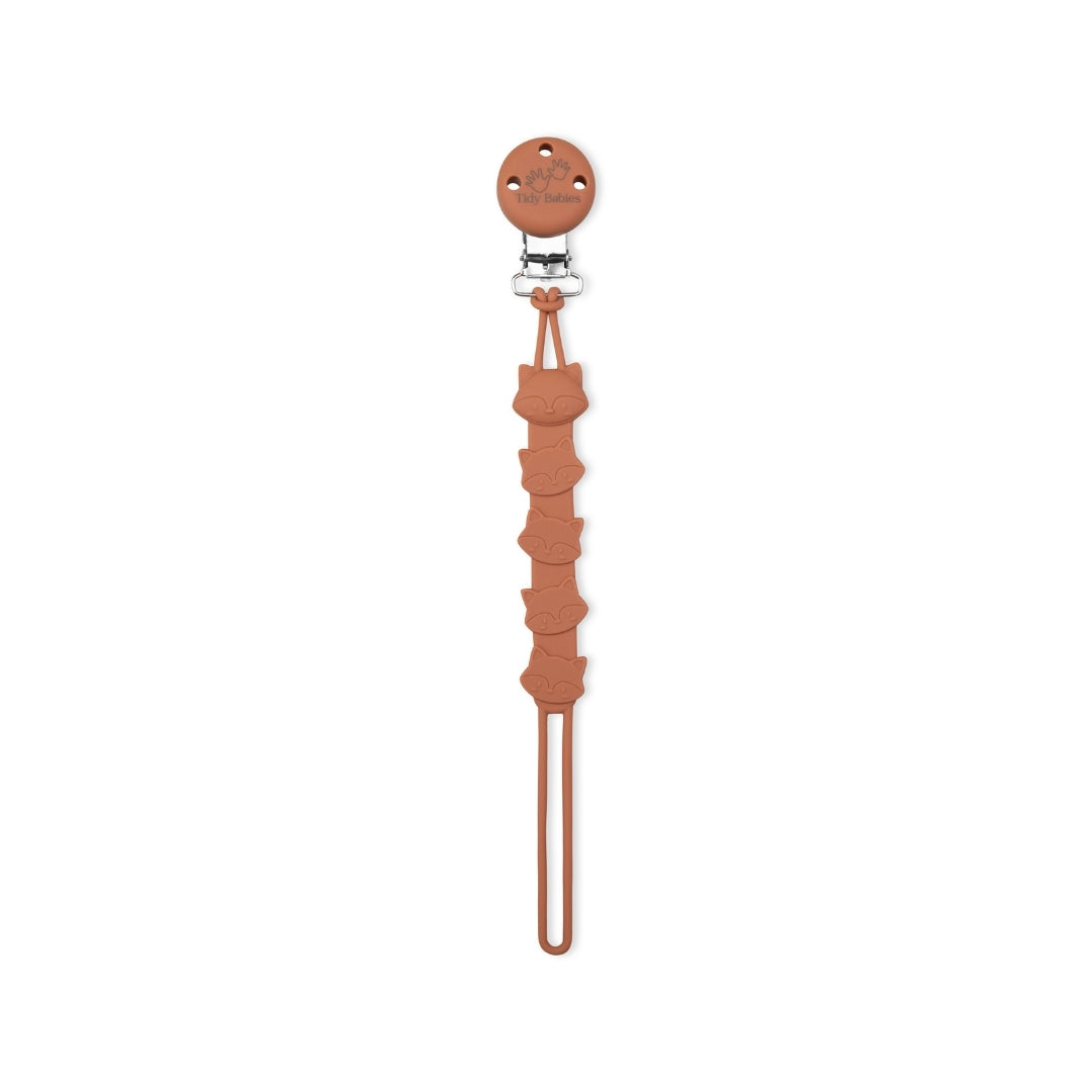 Silicone Baby Dummy Textured Rope Clip with Fox Faces Sienna Orange Pacifier Clips & Holders Terracotta Colored Silicone Pacifier Clip Cat