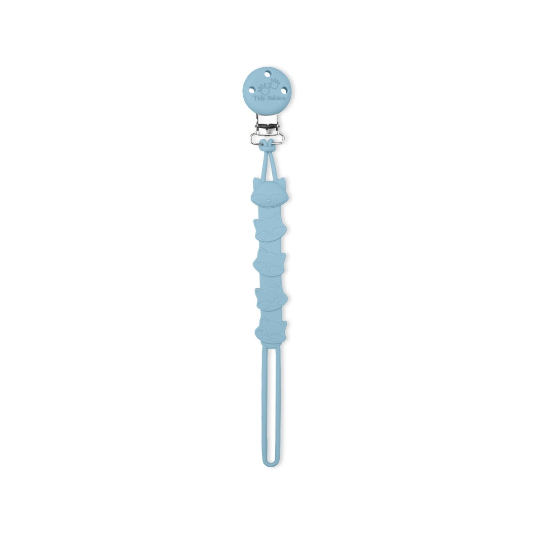 Silicone Baby Dummy Textured Rope Clip with Fox Faces Sky Blue Pacifier Clips & Holders Light Blue Silicone Pacifier Clip