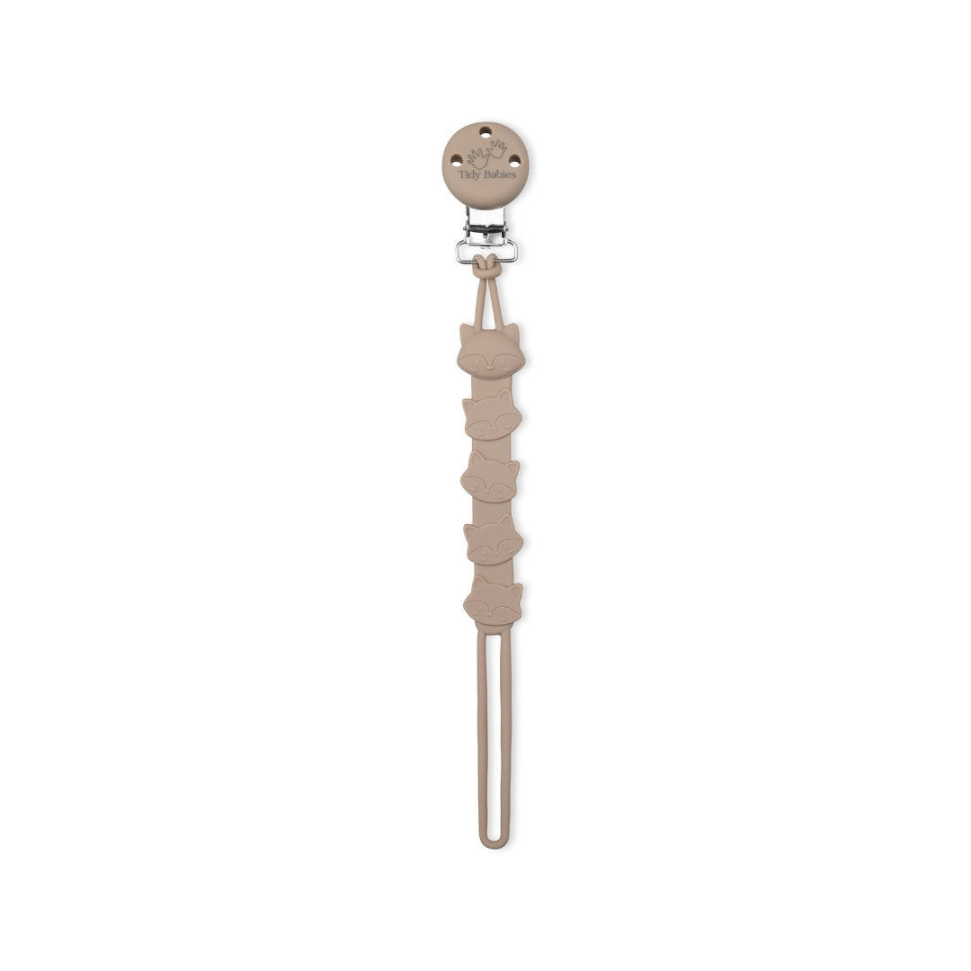 Silicone Baby Dummy Textured Rope Clip with Fox Faces Taupe Brown Pacifier Clips & Holders Beige Cat Shaped Silicone Pacifier Clip