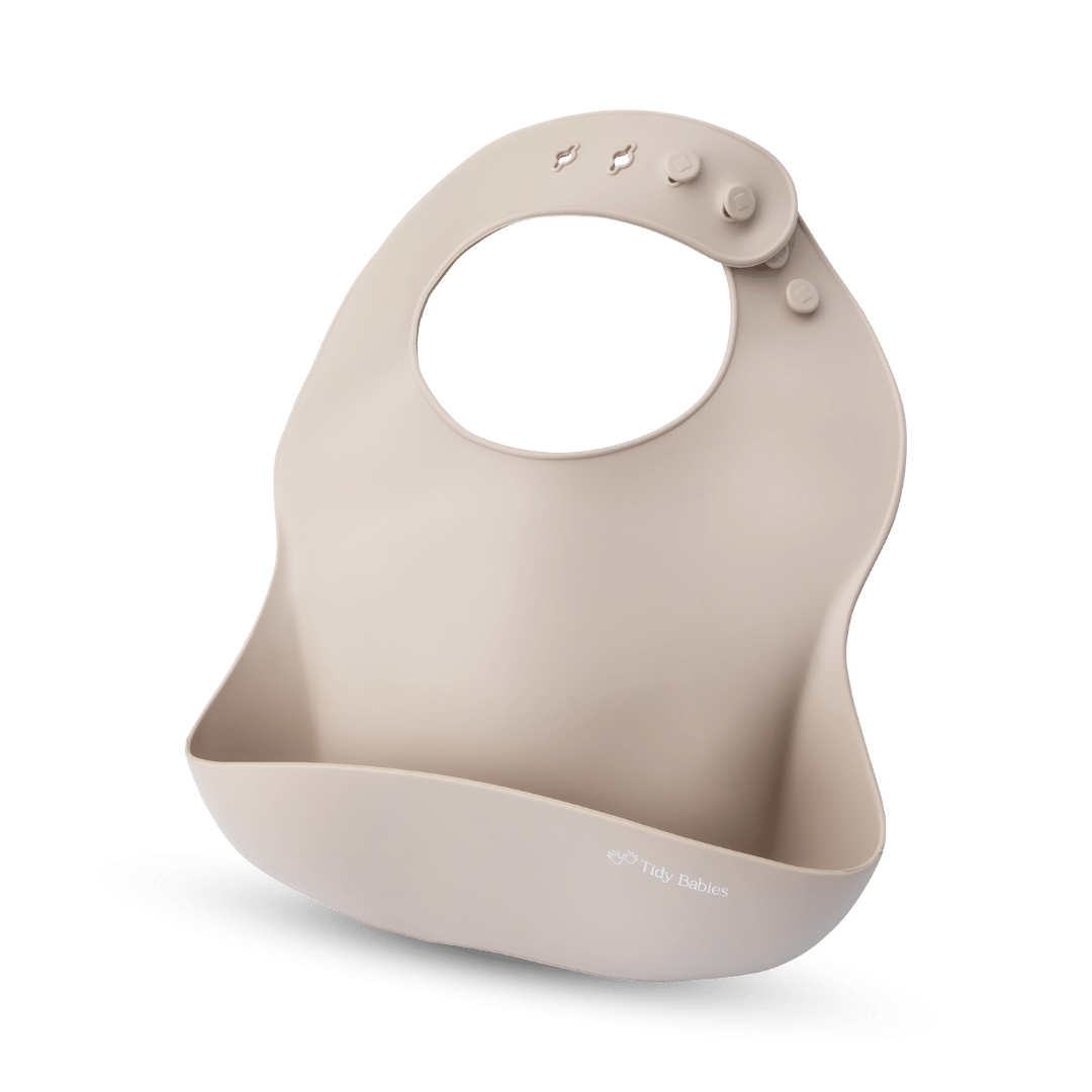 Silicone Baby Mealtime Feeding Bib In Perfect Pastel Colour Options - Taupe - Silicone Bibs