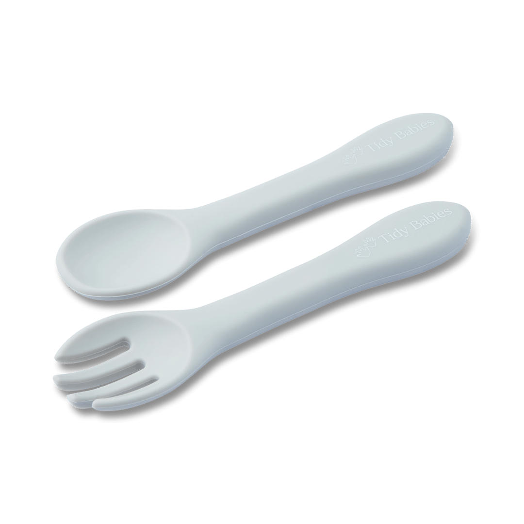 Silicone Baby Spoon & Fork Cutlery Set - Pair Of Perfect Blw Utensils - Ivory - Cutlery