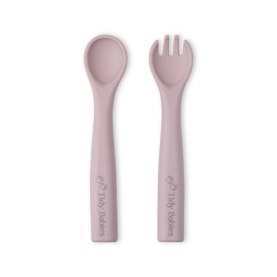 Silicone Baby Spoon & Fork Cutlery Set - Musk Pink - Cutlery Silicone Baby Spoon & Fork Set – Soft Bpa-free Utensils for Self-feeding