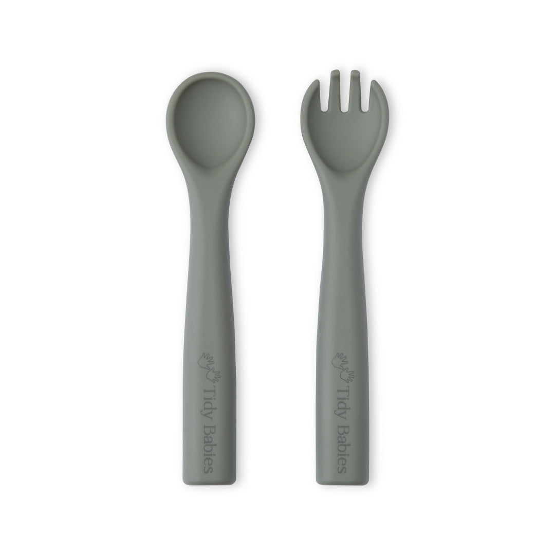 Silicone Baby Spoon & Fork Cutlery Set - Sage Green - Cutlery Silicone Baby Spoon & Fork Set – Soft Bpa-free Utensils for Self-feeding
