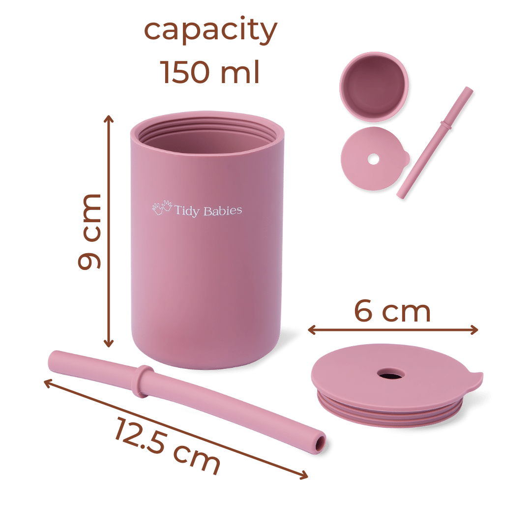 Silicone Baby Sippy Cup With Fitted Lid & Fixed & Flexible Straw - Silicone Drinking Cups