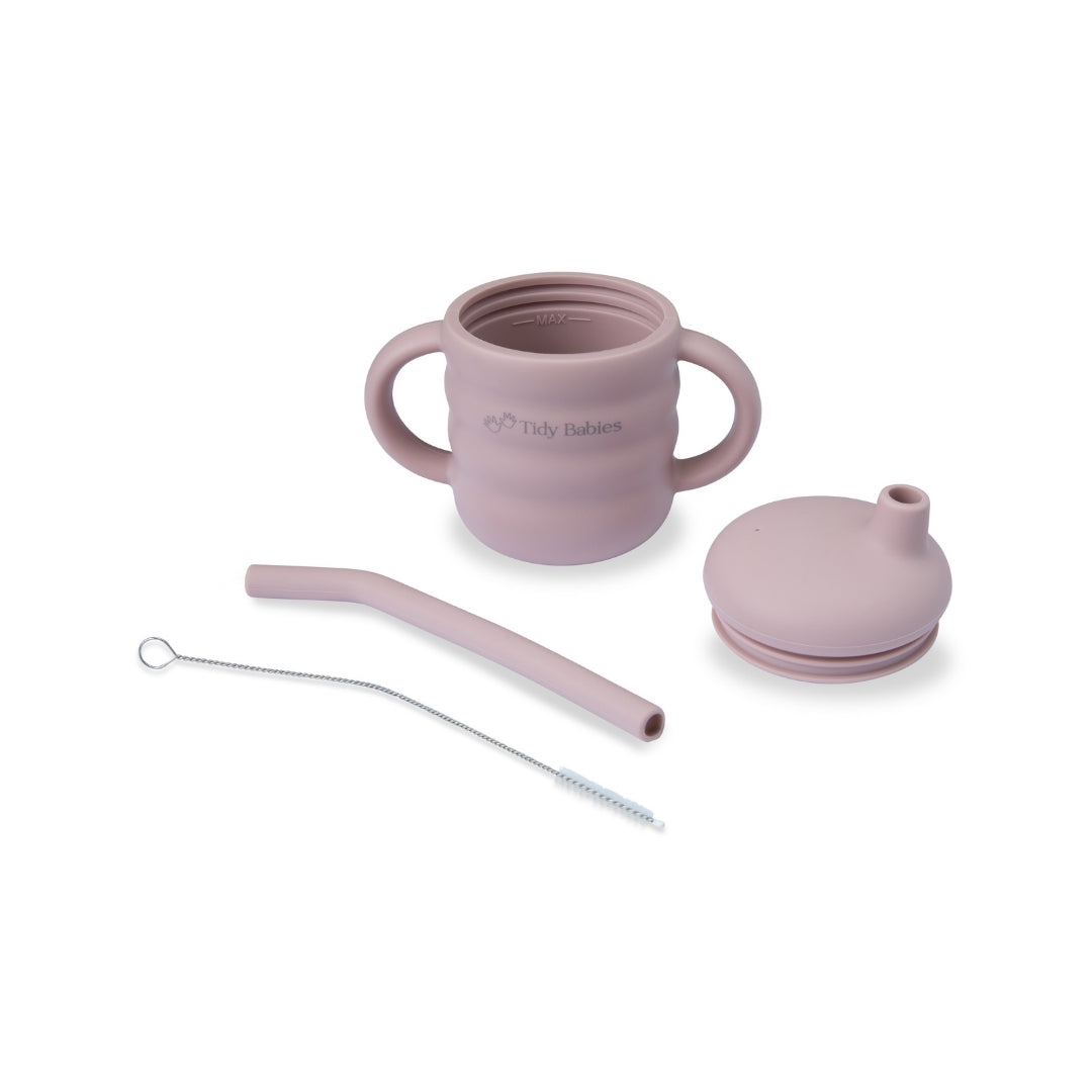 Silicone Baby Straw Sippy Cup with Handles - Musk Pink - Silicone Drinking Cups Silicone Baby Straw Sippy Cup – Bpa-free & Easy-grip Handles